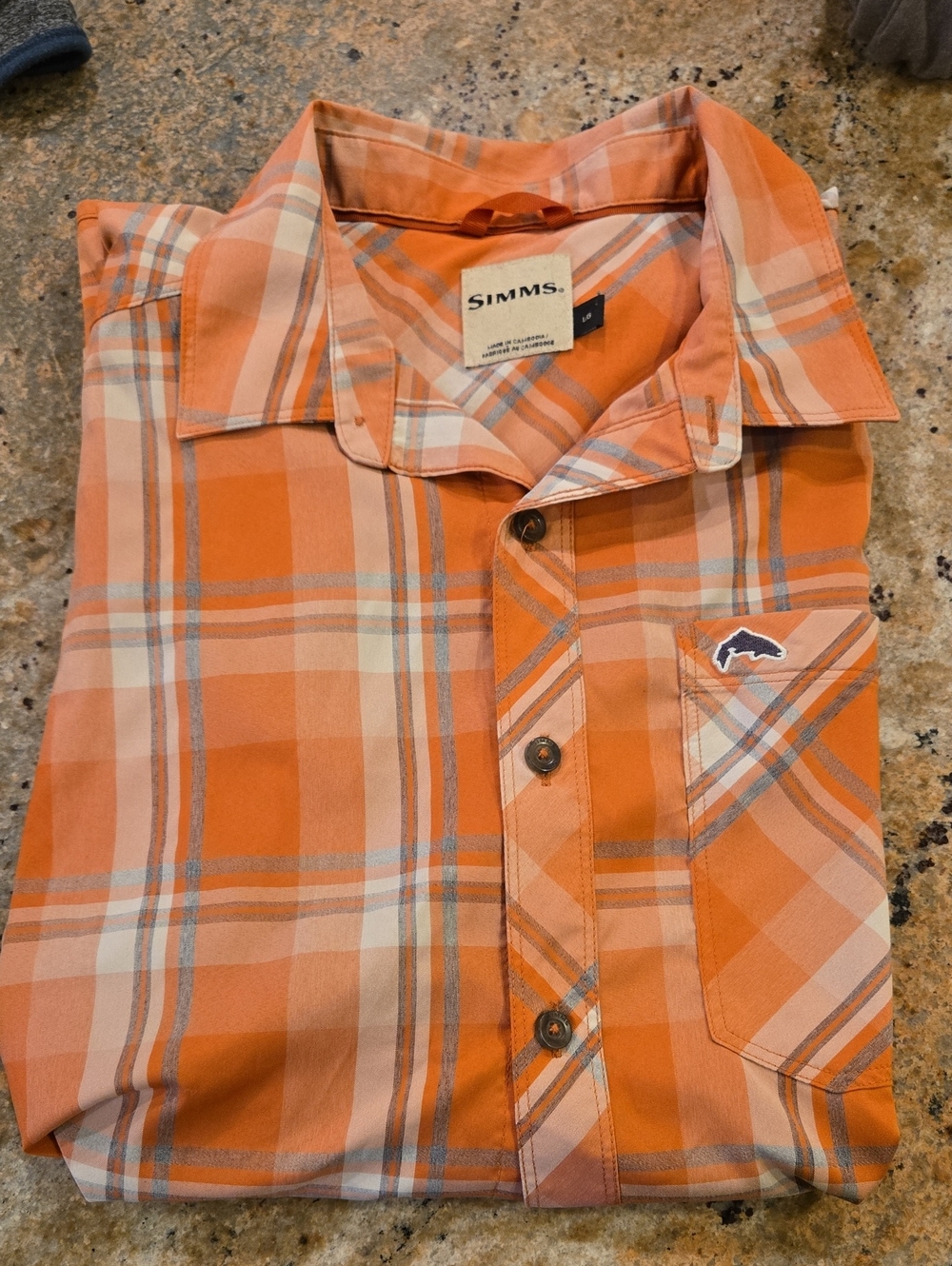 Simms Orange and Cream Plaid Button-Up Shirt
